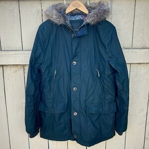 Ted Baker Geddes Parka Faux Fur Trim Hooded Jacket Coat Dark Green  Sz 4 (Large)